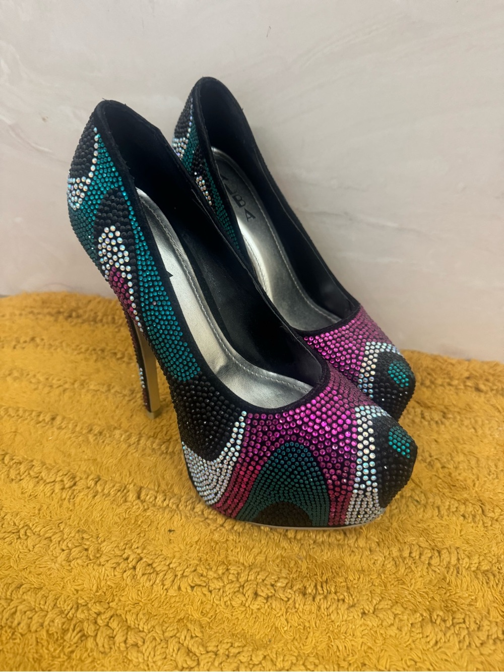 Embellished Multicolor Rhinestone Platform Pumps - Women
